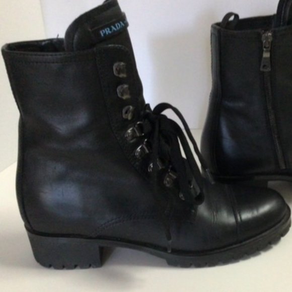 PRADA Black Leather Combat Boot w/ lug sole size 39 - Picture 8 of 14